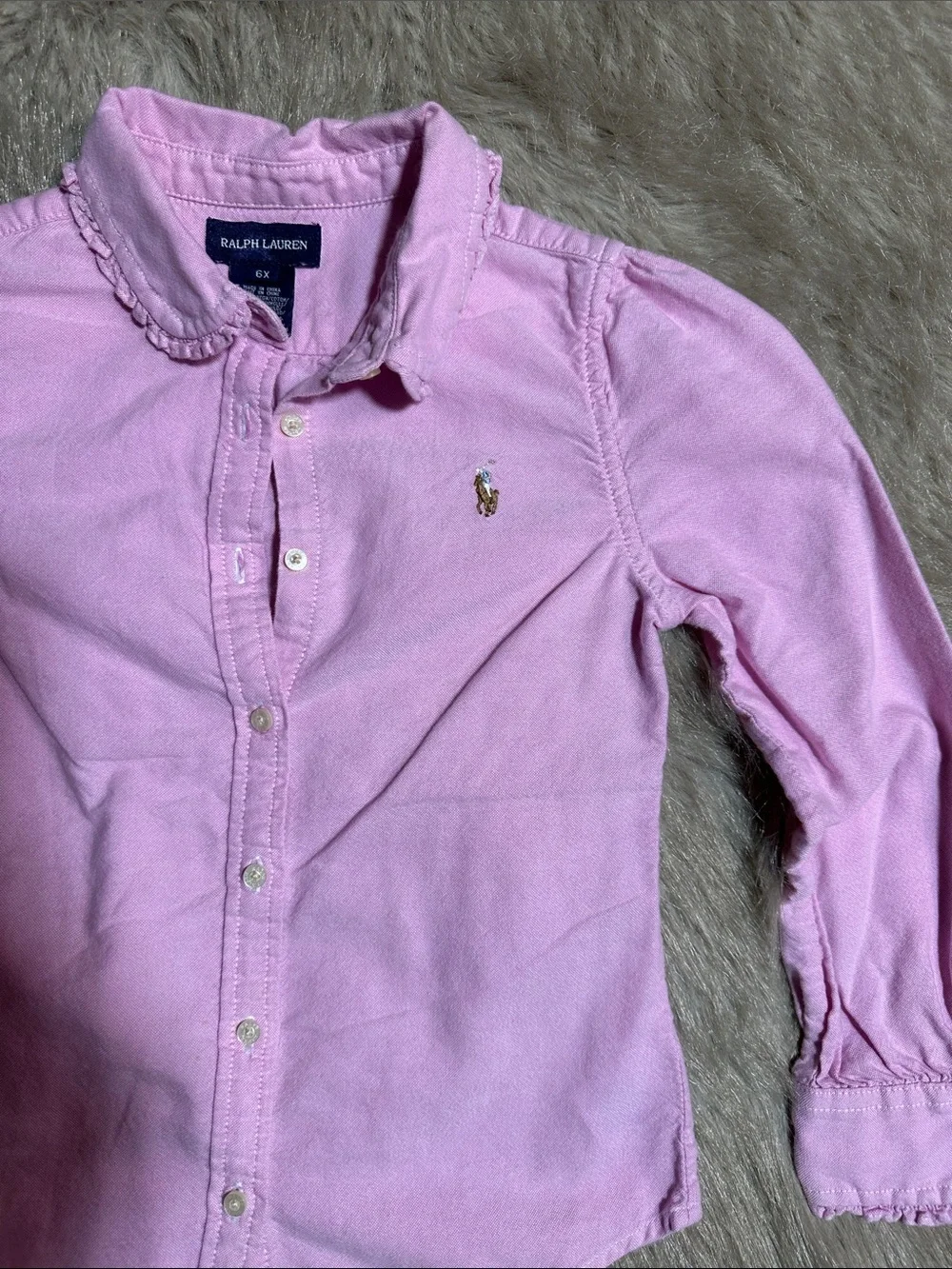 Ralph Lauren Light Pink Ruffle Collar Button Down Shirt